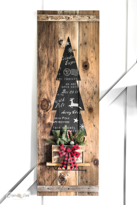 rustic Christmas tree vertical sign with stencils