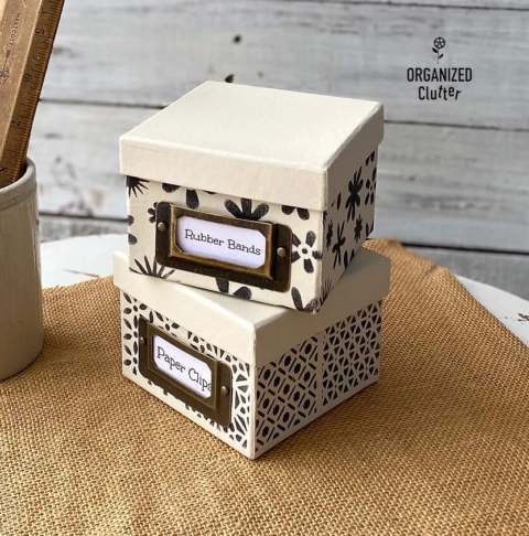 stenciled dollar store boxes