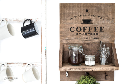 National Brewers wood coffee station sign shelf with stencils