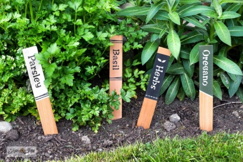 cedar strip garden labels with stencils