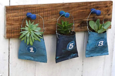 crushed pop can hanging planters Pillar Box Blue.16 AM