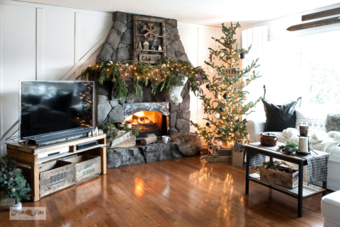 fireplace and Christmas tree - 2021 Christmas living room decor tour