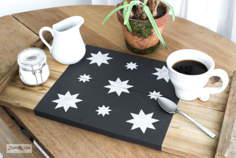 DIY barn quilt pattern wooden serving tray with stencils
