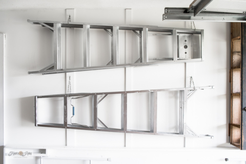 ladder storage in a garage workshop