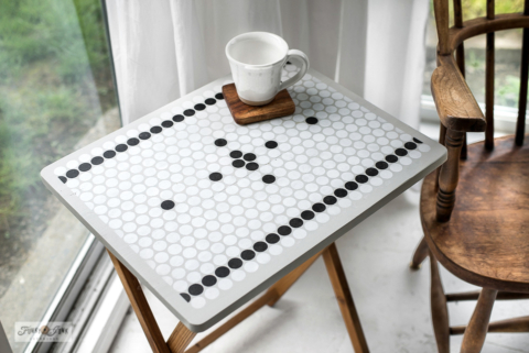 DIY stenciled Penny Tile TV Tray