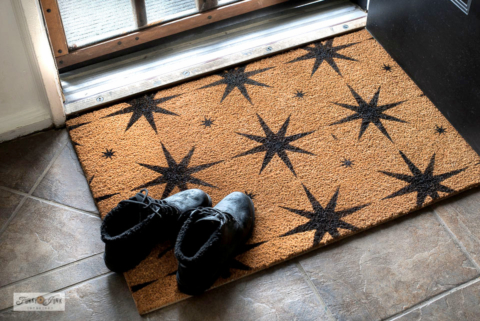 DIY stenciled star pattern custom door mat