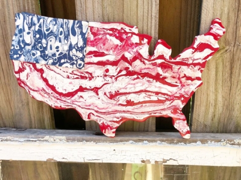 paint pour American flag map art