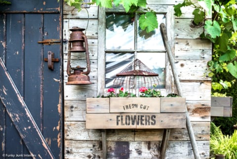 DIY window box planters on a garden shed