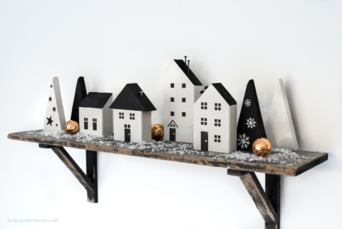 Easy DIY Christmas Village with wood and stencils