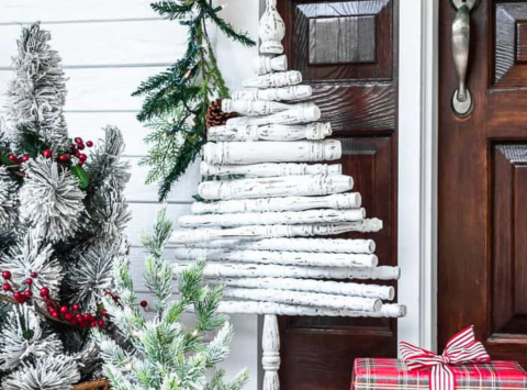 chippy white spindle Christmas tree