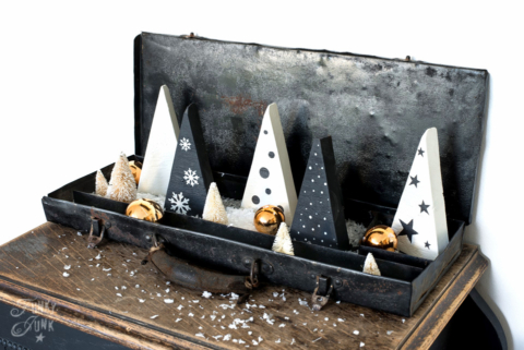 stenciled wooden pencil Christmas trees