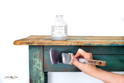 preserving patina on a farmhouse table with Fusion's Tough Coat