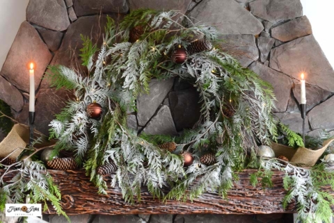 Real Christmas wreath with evergreen branches