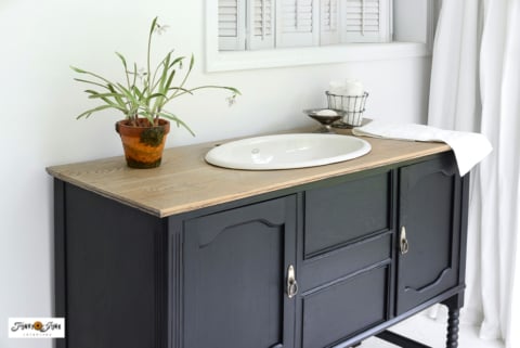 wood bathroom vanity from an antique sideboard with wood top