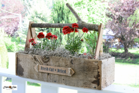 wood crate planters with branch handle