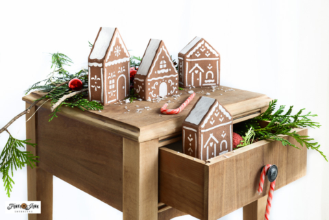 DIY gingerbread village with 2x4s and stencils
