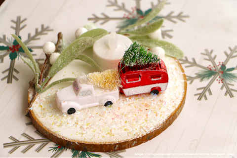 wood slice mini winter scene Christmas decoration