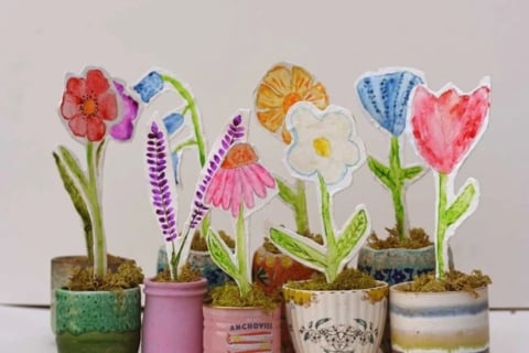 paper mache flowers in pots