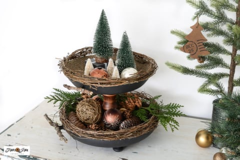 2 tiered tray with Christmas decor