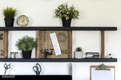 upcycled wall mounted ladder shelf with bulletin boards for office