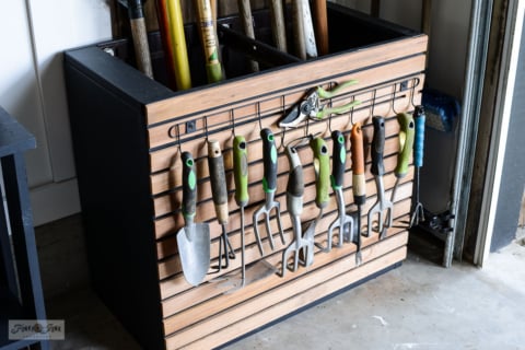 DIY garden tool storage with an old file cabinet