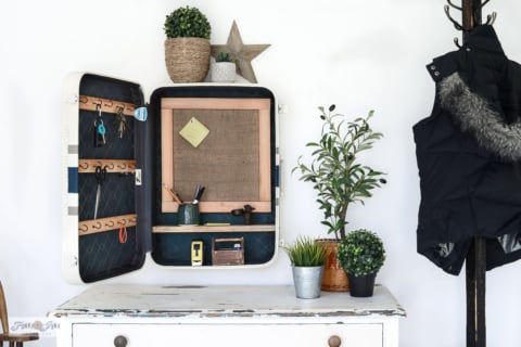 vintage suitcase wall storage cabinet makeover