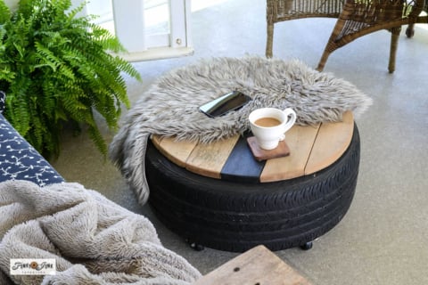 things made with used tires - tire ottoman plus coffee table on casters