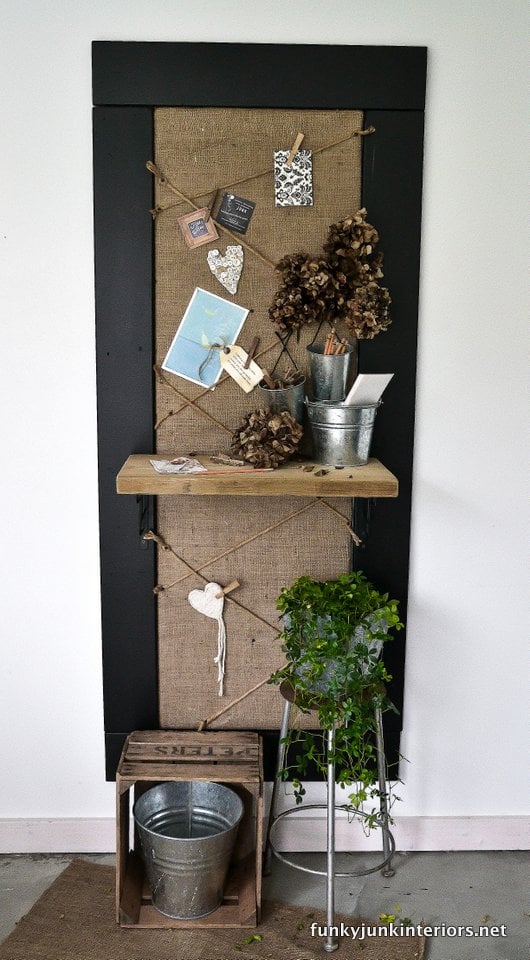 Wood Note Board Entryway Organizer With Chalkboard & Corkboard